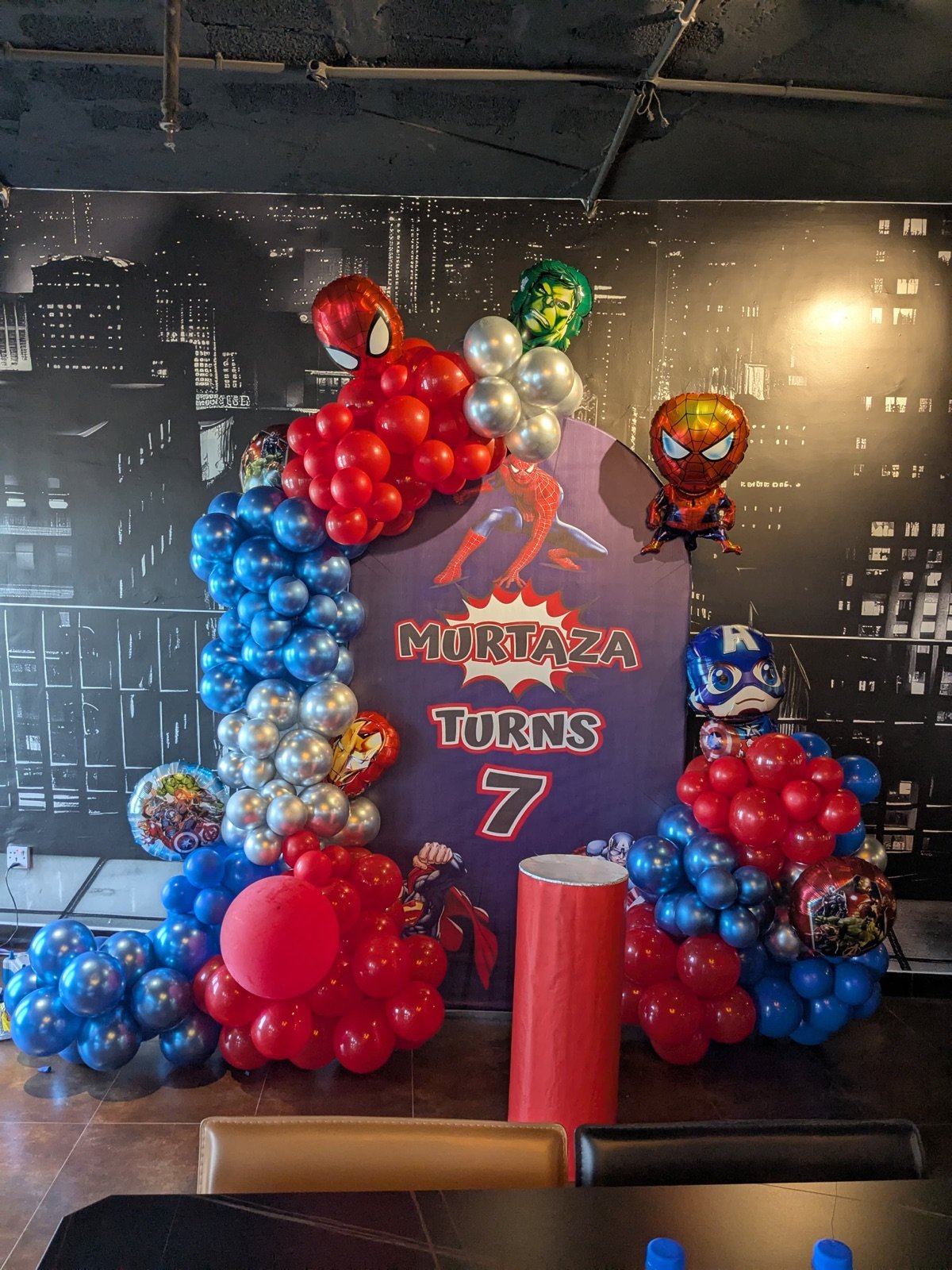 Spiderman-themed birthday backdrop — Murtaza turns 7