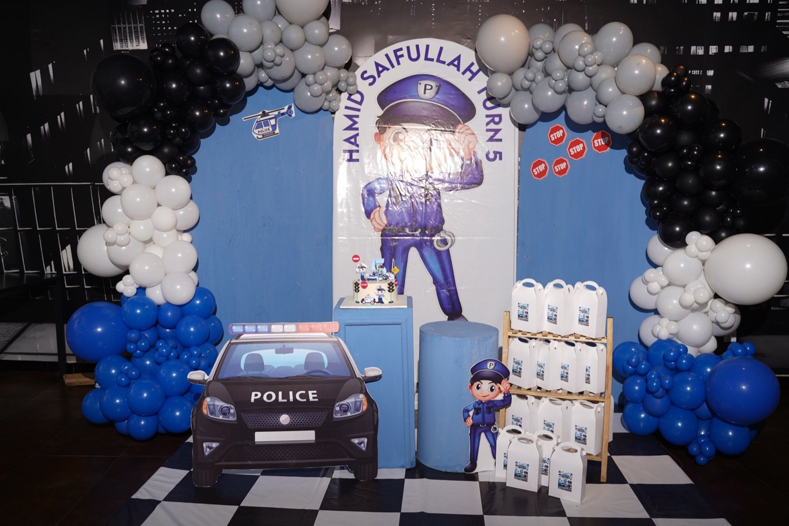 Police-themed birthday backdrop — Hamid Saifullah turns 5